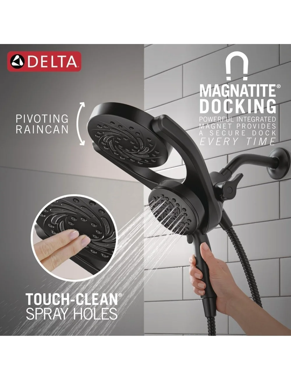 Delta Matte Black Dual-Head Shower System - 5 Spray Settings